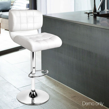 Artiss 2x Bar Stools Gas Lift Leather Padded White-Furniture > Bar Stools &amp; Chairs-PEROZ Accessories