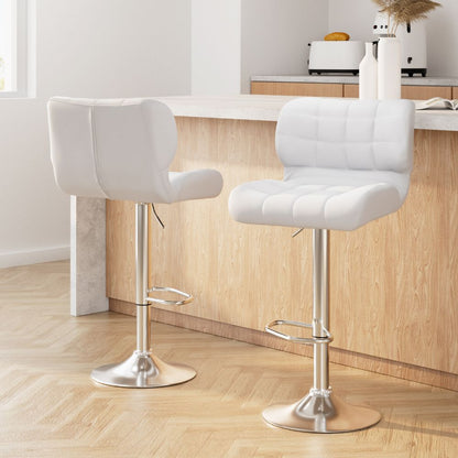 Artiss 2x Bar Stools Gas Lift Leather Padded White-Furniture > Bar Stools &amp; Chairs-PEROZ Accessories