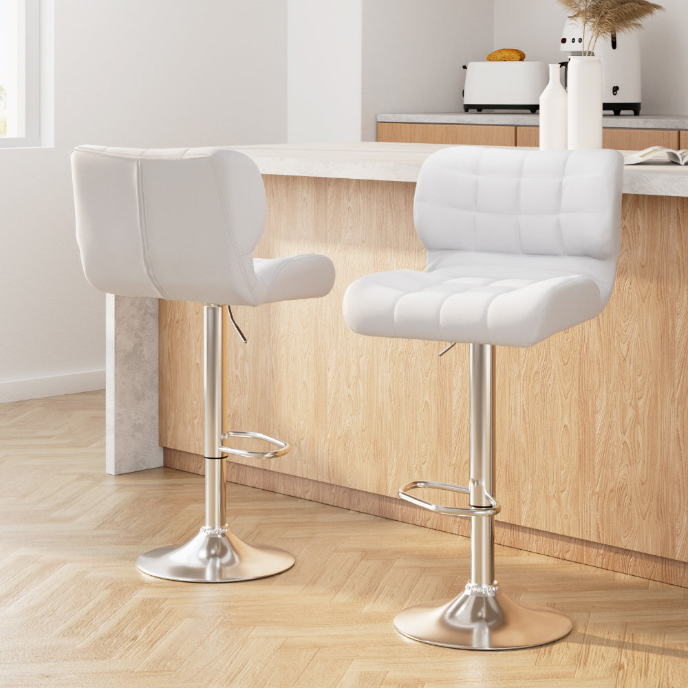 Artiss 2x Bar Stools Gas Lift Leather Padded White-Furniture &gt; Bar Stools &amp; Chairs-PEROZ Accessories