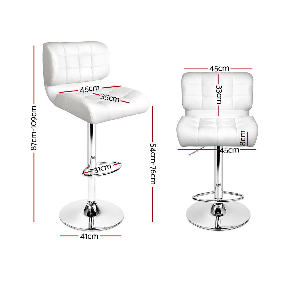 Artiss 2x Bar Stools Gas Lift Leather Padded White-Furniture &gt; Bar Stools &amp; Chairs-PEROZ Accessories