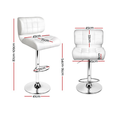 Artiss 2x Bar Stools Gas Lift Leather Padded White-Furniture &gt; Bar Stools &amp; Chairs-PEROZ Accessories