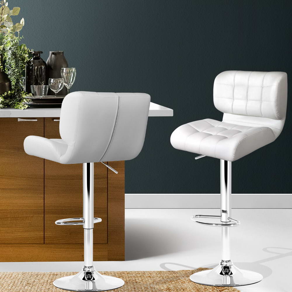 Artiss 2x Bar Stools Gas Lift Leather Padded White-Furniture &gt; Bar Stools &amp; Chairs-PEROZ Accessories