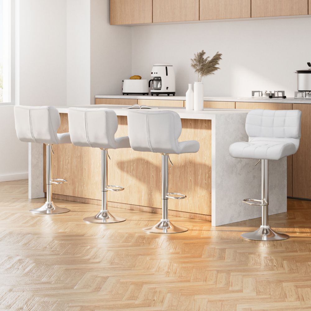 Artiss 4x Bar Stools Gas Lift Leather Padded White-Furniture > Bar Stools &amp; Chairs-PEROZ Accessories