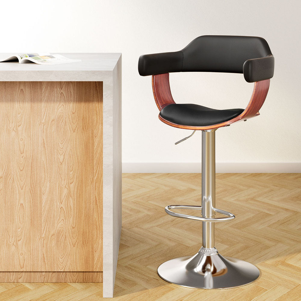 Artiss Bar Stools Gas Lift Leather w/Armrest Black-Bar Stools-PEROZ Accessories