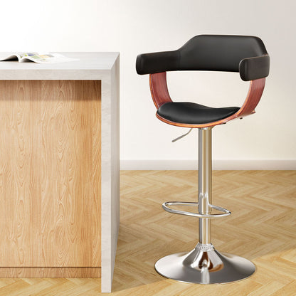 Artiss Bar Stools Gas Lift Leather w/Armrest Black-Bar Stools-PEROZ Accessories