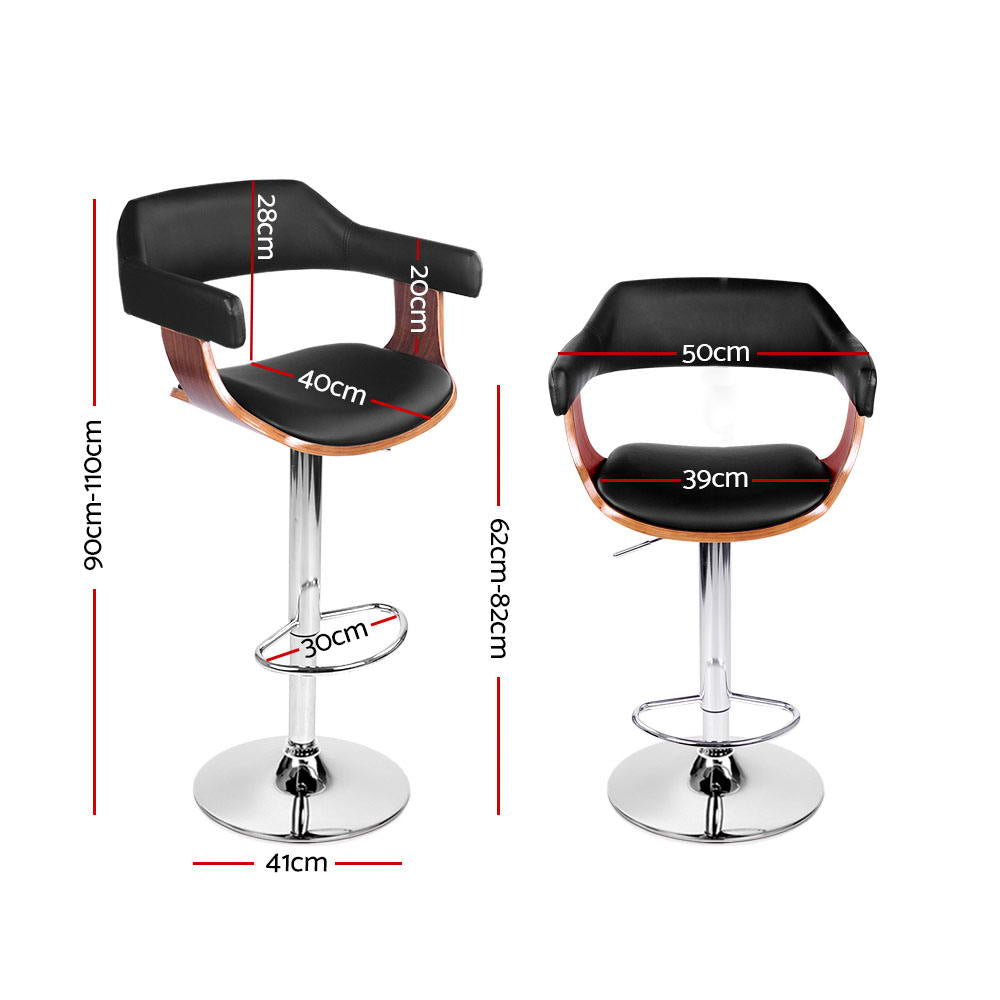 Artiss Bar Stools Gas Lift Leather w/Armrest Black-Bar Stools-PEROZ Accessories