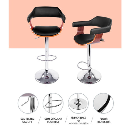Artiss Bar Stools Gas Lift Leather w/Armrest Black-Bar Stools-PEROZ Accessories