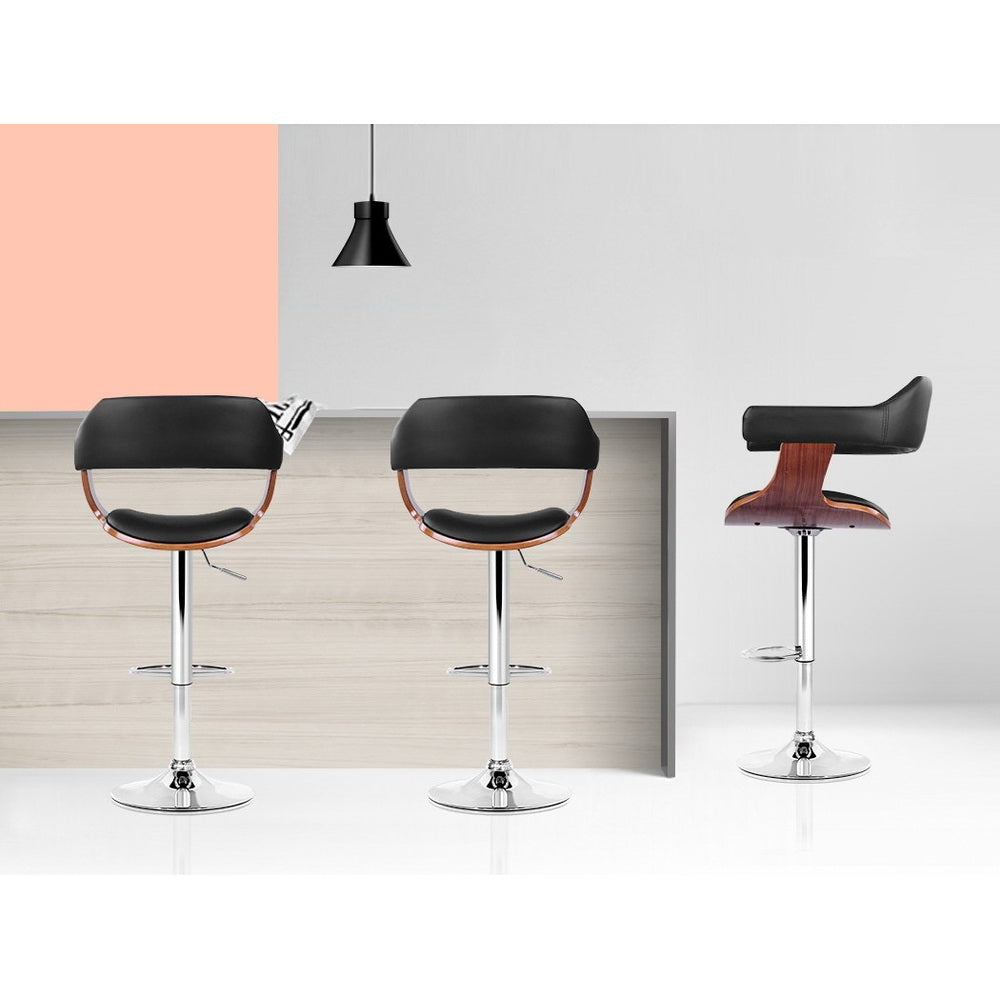 Artiss Bar Stools Gas Lift Leather w/Armrest Black-Bar Stools-PEROZ Accessories