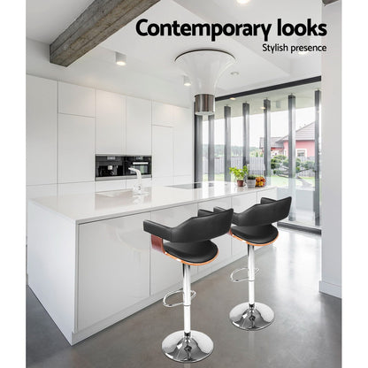 Artiss 2x Bar Stools Gas Lift Leather w/Armrest Black-Furniture &gt; Bar Stools &amp; Chairs-PEROZ Accessories