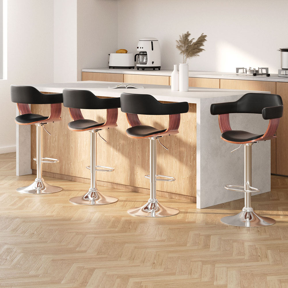 Artiss 4x Bar Stools Gas Lift Leather w/Armrest Black-Furniture &gt; Bar Stools &amp; Chairs &gt; Table &amp; Bar Stools-PEROZ Accessories