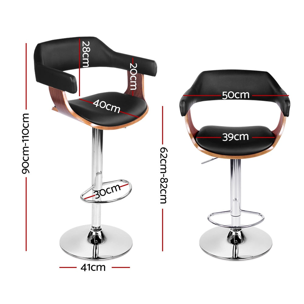Artiss 4x Bar Stools Gas Lift Leather w/Armrest Black-Furniture &gt; Bar Stools &amp; Chairs &gt; Table &amp; Bar Stools-PEROZ Accessories