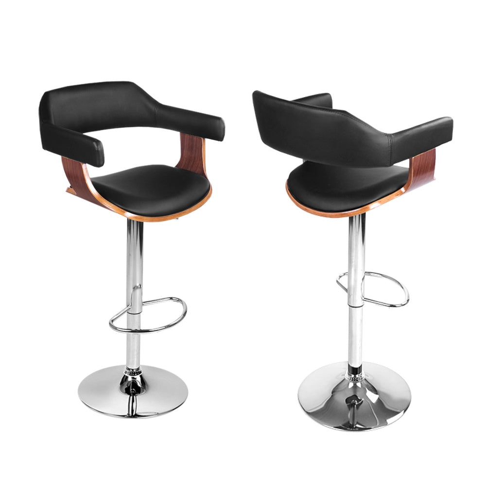 Artiss 4x Bar Stools Gas Lift Leather w/Armrest Black-Furniture &gt; Bar Stools &amp; Chairs &gt; Table &amp; Bar Stools-PEROZ Accessories