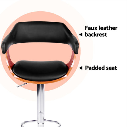 Artiss 4x Bar Stools Gas Lift Leather w/Armrest Black-Furniture &gt; Bar Stools &amp; Chairs &gt; Table &amp; Bar Stools-PEROZ Accessories