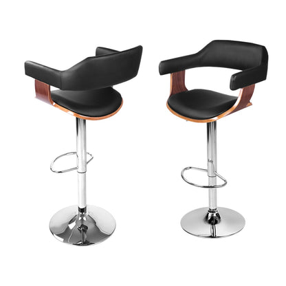 Artiss 4x Bar Stools Gas Lift Leather w/Armrest Black-Furniture &gt; Bar Stools &amp; Chairs &gt; Table &amp; Bar Stools-PEROZ Accessories