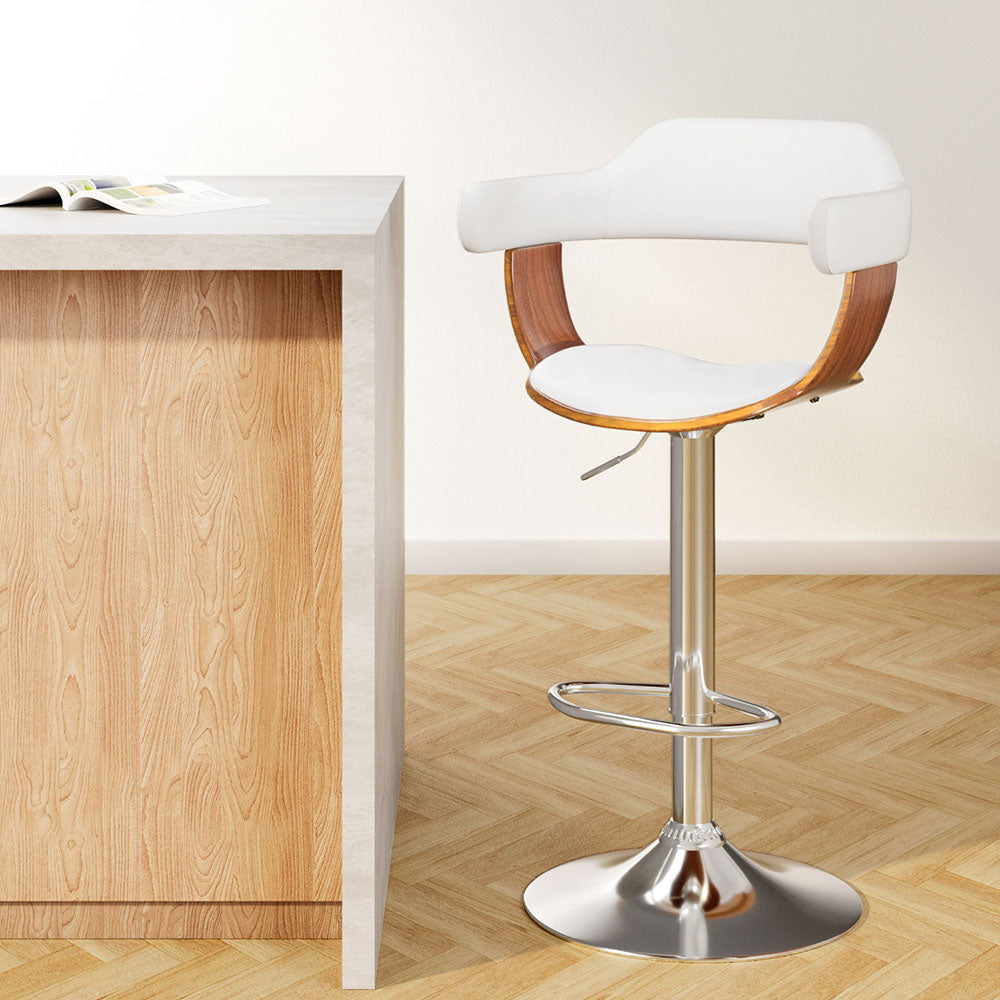 Artiss Bar Stools Gas Lift Leather w/Armrest White-Bar Stools-PEROZ Accessories