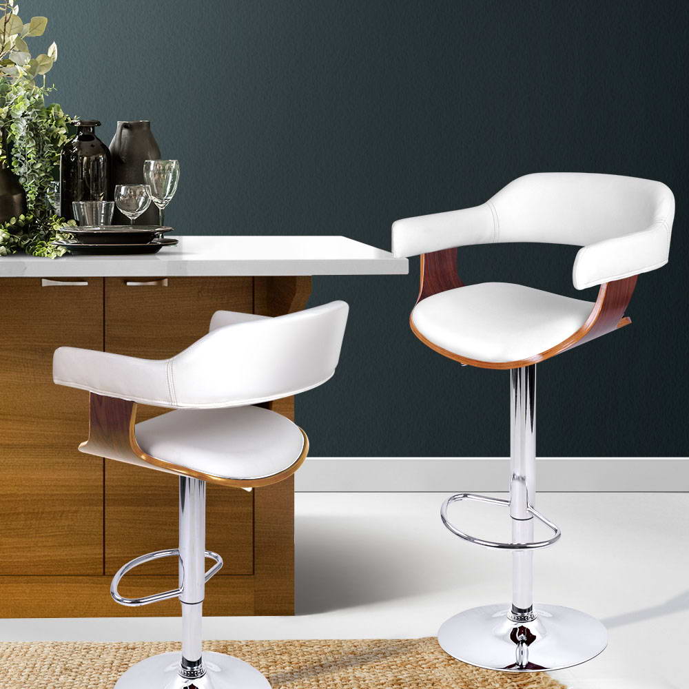 Artiss Bar Stools Gas Lift Leather w/Armrest White-Bar Stools-PEROZ Accessories
