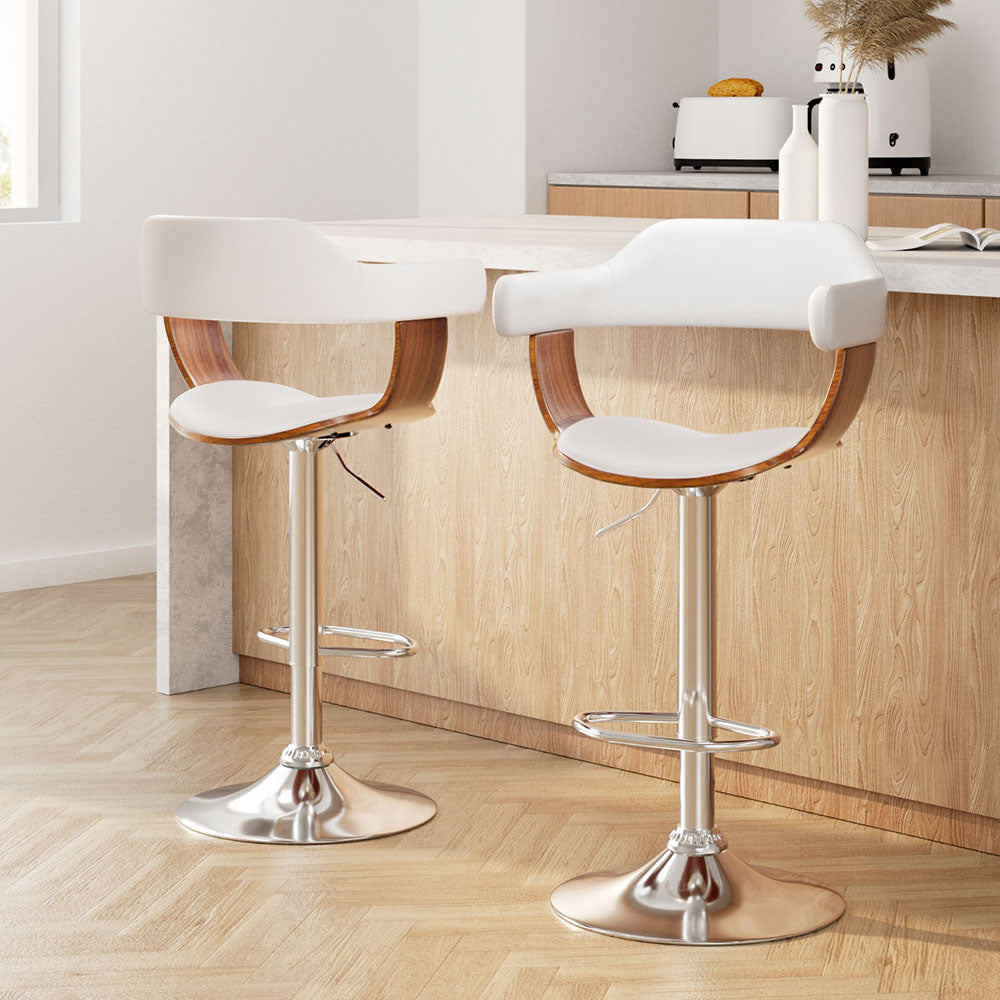 Artiss 2x Bar Stools Gas Lift Leather w/Armrest White-Furniture &gt; Bar Stools &amp; Chairs-PEROZ Accessories
