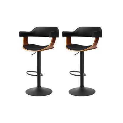 Artiss 2x Bar Stools Gas Lift Leather w/Armrest All Black-Furniture &gt; Bar Stools &amp; Chairs-PEROZ Accessories