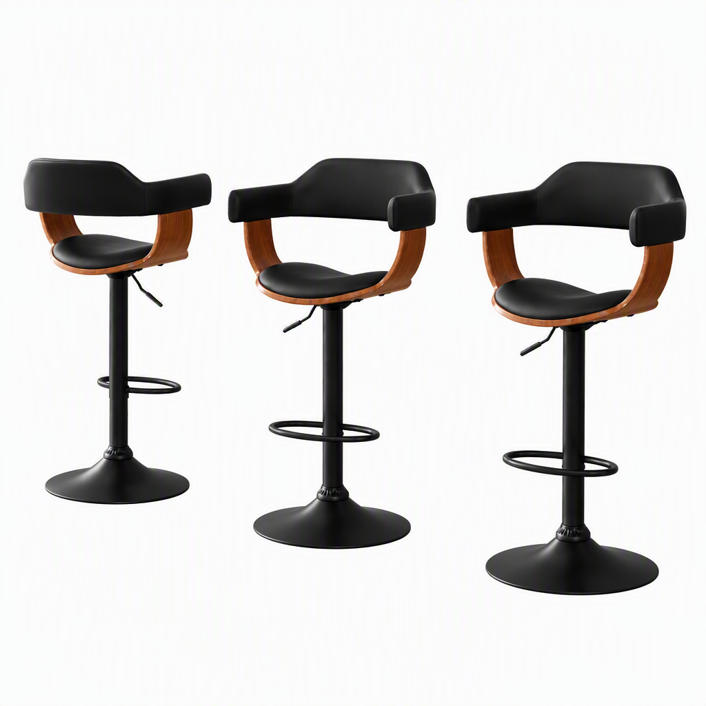 Artiss Bar Stools X3 Kitchen Counter Chair Gas Lift Swivel PU Selina All Black-Furniture > Bar Stools &amp; Chairs > Table &amp; Bar Stools-PEROZ Accessories