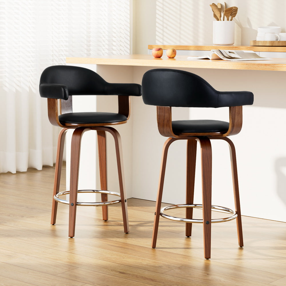 Artiss 2x Bar Stools Leather Seat Wooden Legs-Furniture &gt; Bar Stools &amp; Chairs-PEROZ Accessories