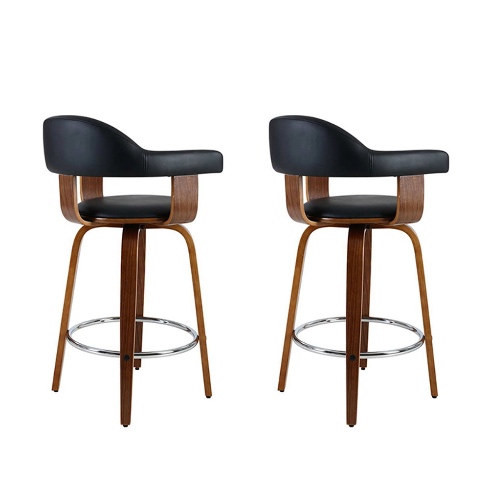 Artiss 2x Bar Stools Leather Seat Wooden Legs-Furniture &gt; Bar Stools &amp; Chairs-PEROZ Accessories