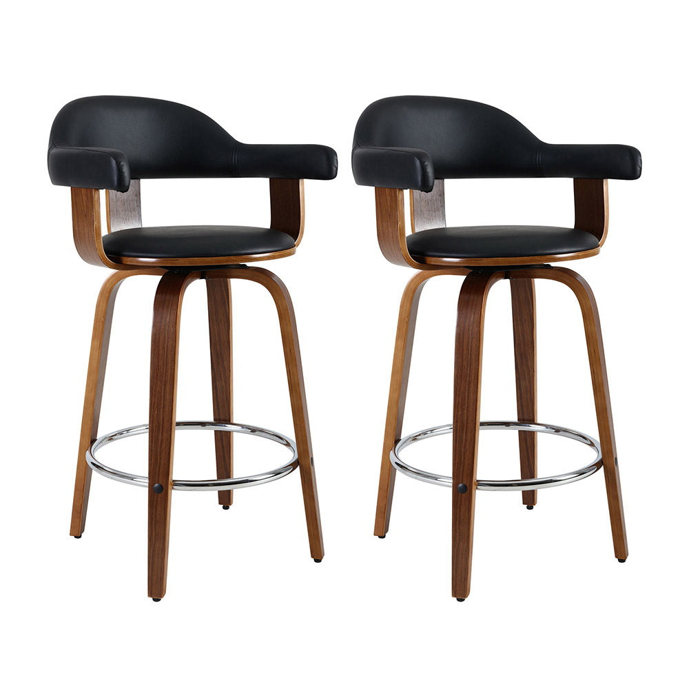 Artiss 2x Bar Stools Leather Seat Wooden Legs-Furniture &gt; Bar Stools &amp; Chairs-PEROZ Accessories