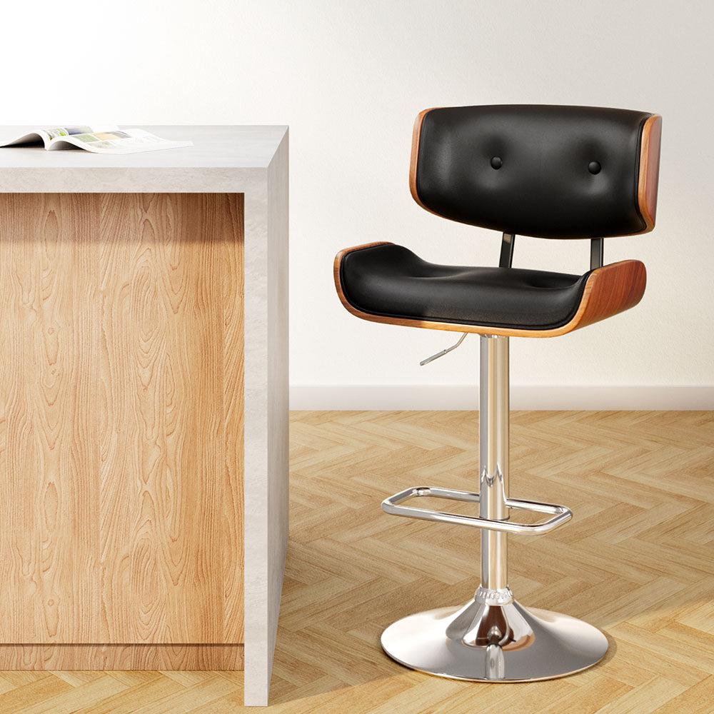 Artiss Bar Stools Gas Lift Leather Black-Furniture &gt; Bar Stools &amp; Chairs-PEROZ Accessories