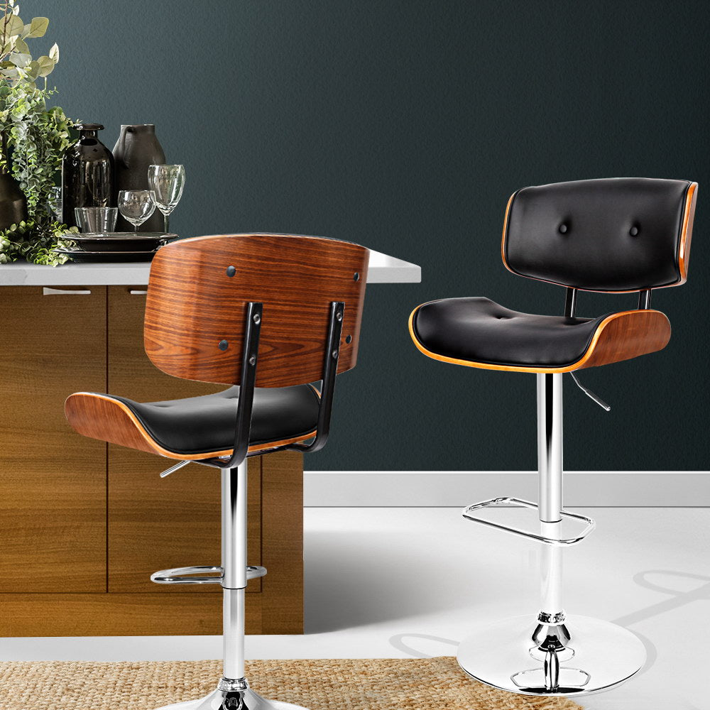 Artiss Bar Stools Gas Lift Leather Black-Furniture &gt; Bar Stools &amp; Chairs-PEROZ Accessories