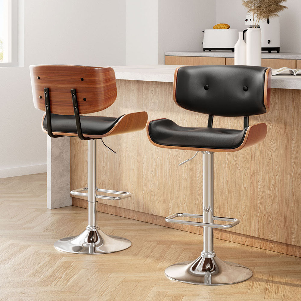 Artiss 2x Bar Stools Gas Lift Leather Black-Furniture &gt; Bar Stools &amp; Chairs-PEROZ Accessories