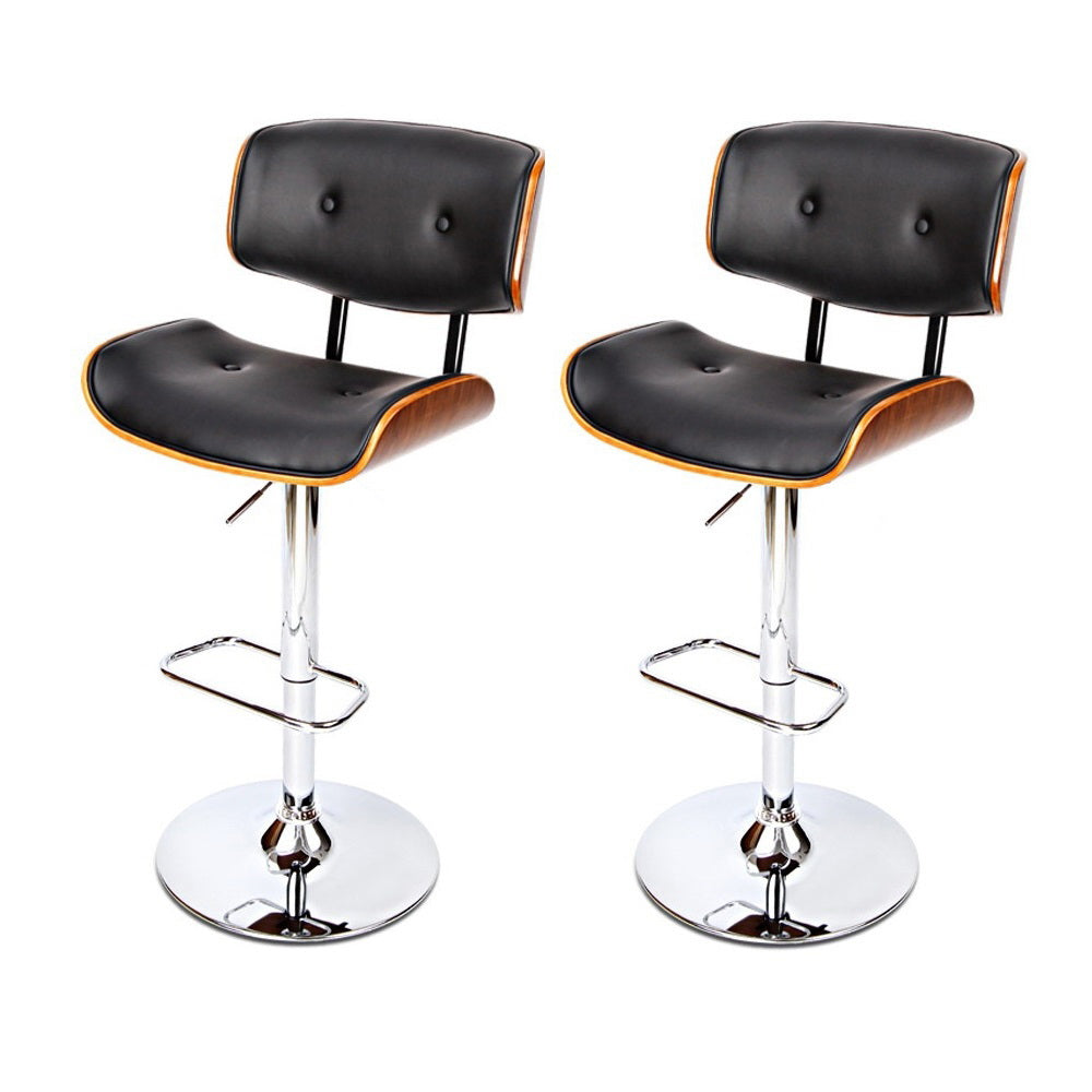 Artiss 2x Bar Stools Gas Lift Leather Black-Furniture &gt; Bar Stools &amp; Chairs-PEROZ Accessories