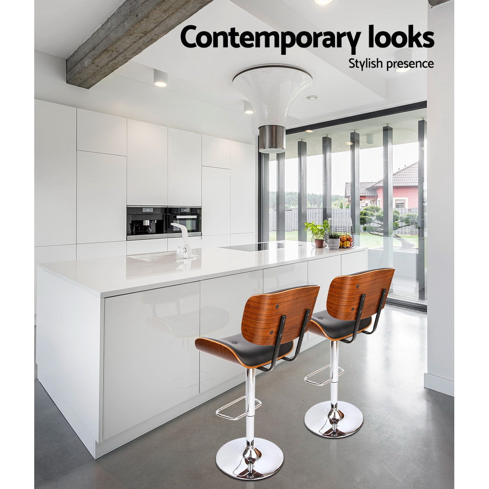Artiss 2x Bar Stools Gas Lift Leather Black-Furniture &gt; Bar Stools &amp; Chairs-PEROZ Accessories