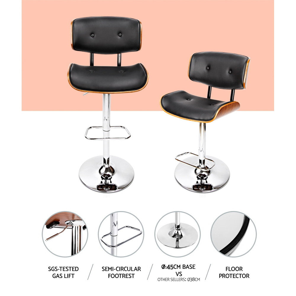 Artiss 2x Bar Stools Gas Lift Leather Black-Furniture &gt; Bar Stools &amp; Chairs-PEROZ Accessories
