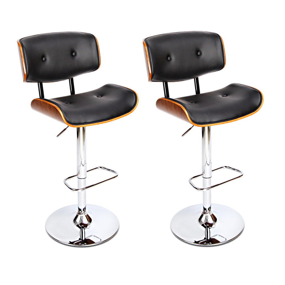Artiss 2x Bar Stools Gas Lift Leather Black-Furniture &gt; Bar Stools &amp; Chairs-PEROZ Accessories