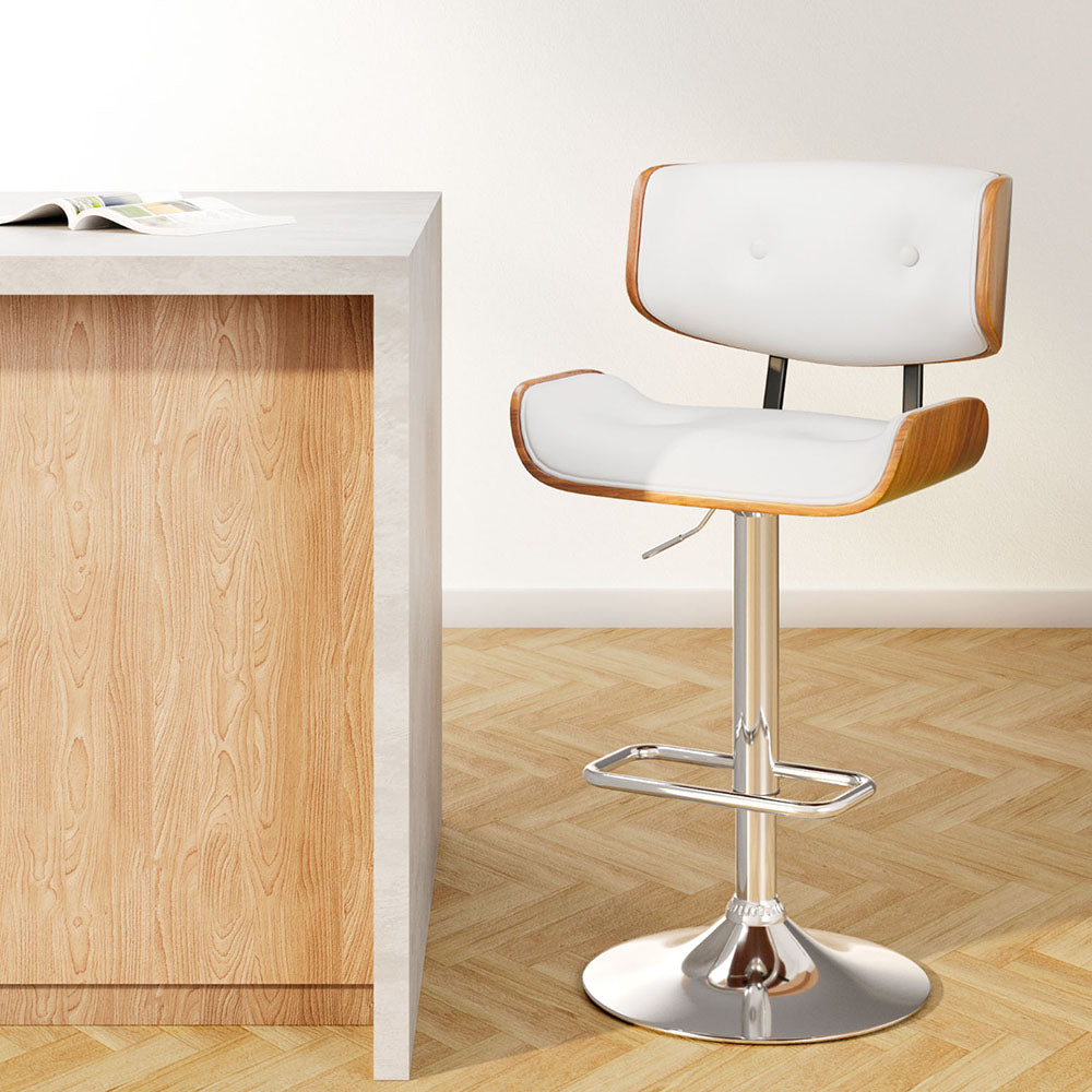 Artiss Bar Stools Gas Lift Leather White-Furniture &gt; Bar Stools &amp; Chairs-PEROZ Accessories