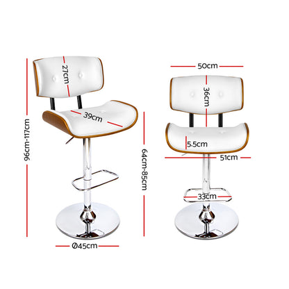 Artiss 2x Bar Stools Gas Lift Leather White-Furniture &gt; Bar Stools &amp; Chairs-PEROZ Accessories