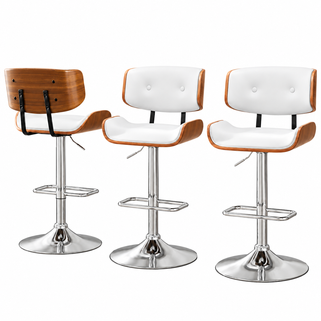 Artiss Bar Stools X3 Kitchen Counter Chair Gas Lift Swivel PU Cherry White-Furniture > Bar Stools &amp; Chairs > Table &amp; Bar Stools-PEROZ Accessories