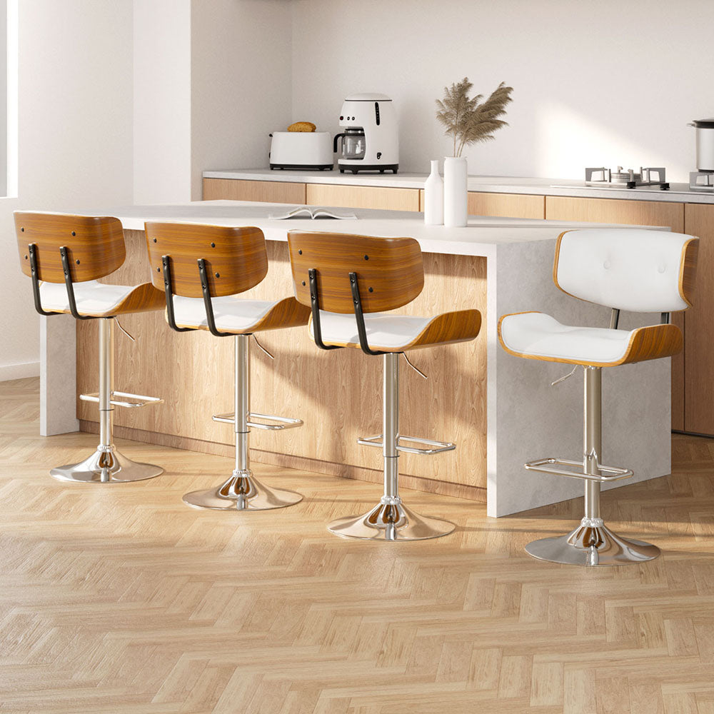 Artiss 4x Bar Stools Gas Lift Leather White-Furniture &gt; Bar Stools &amp; Chairs &gt; Massage Chairs-PEROZ Accessories