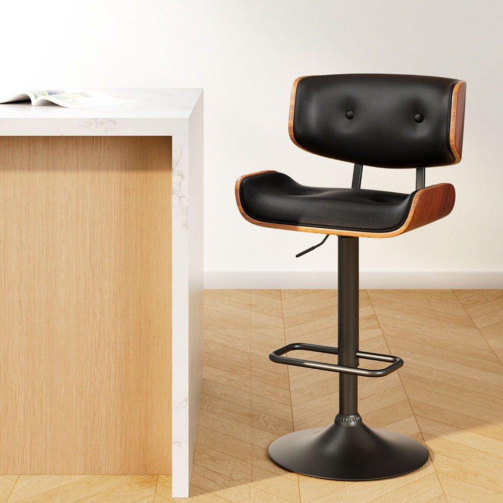 Artiss Bar Stools Gas Lift Leather All Black-Furniture &gt; Bar Stools &amp; Chairs-PEROZ Accessories