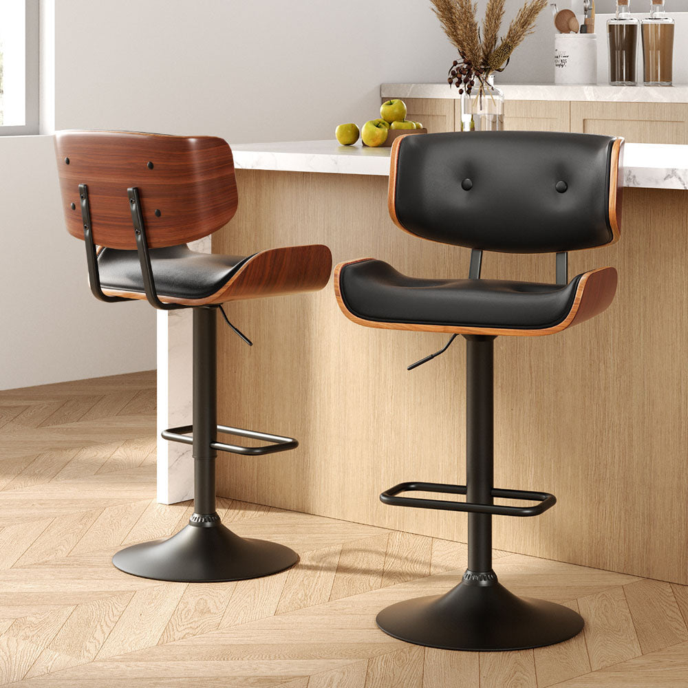 Artiss 2x Bar Stools Gas Lift Leather All Black-Furniture &gt; Bar Stools &amp; Chairs-PEROZ Accessories