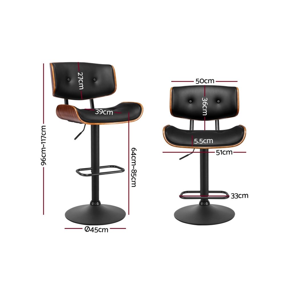 Artiss Bar Stools X3 Kitchen Counter Chair Gas Lift Swivel PU Cherry All Black-Furniture > Bar Stools &amp; Chairs > Table &amp; Bar Stools-PEROZ Accessories