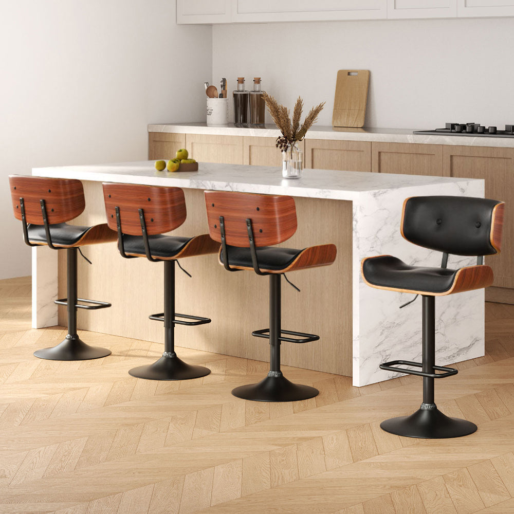 Artiss 4x Bar Stools Gas Lift Leather All Black-Furniture &gt; Bar Stools &amp; Chairs-PEROZ Accessories