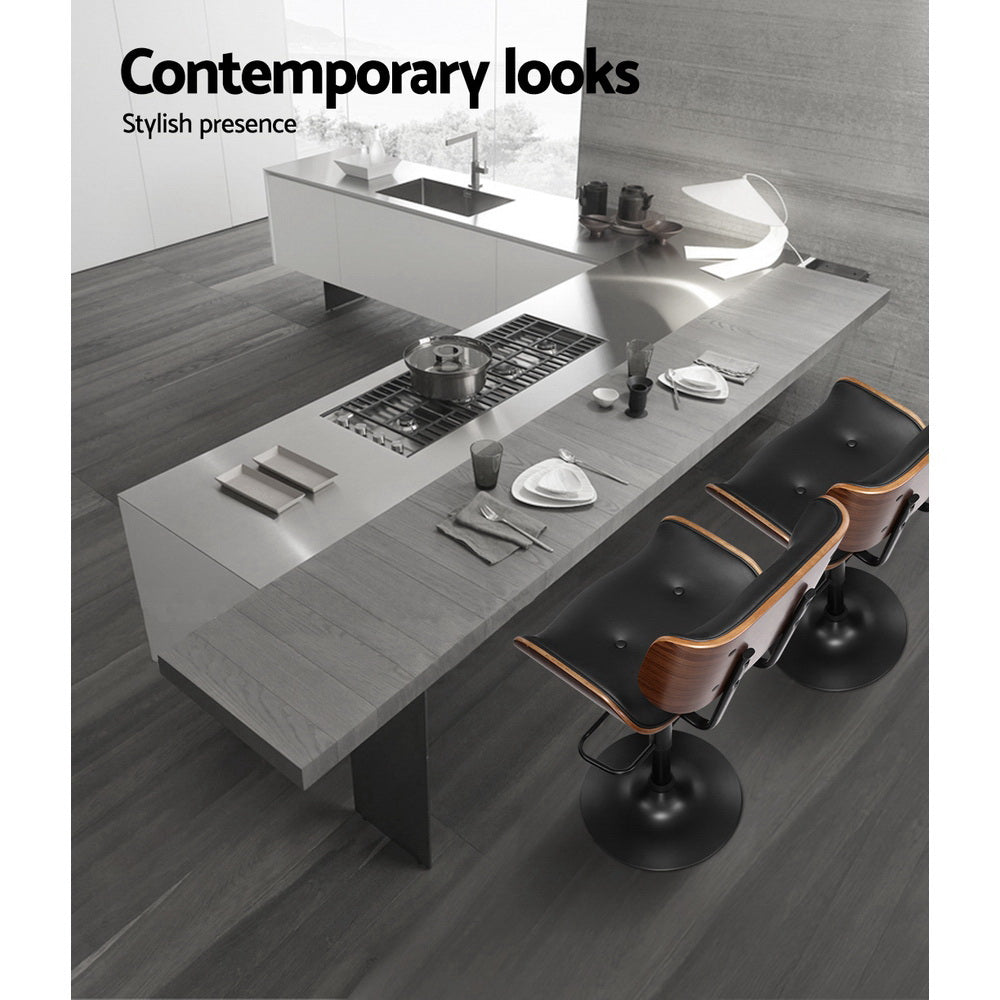 Artiss 4x Bar Stools Gas Lift Leather All Black-Furniture &gt; Bar Stools &amp; Chairs-PEROZ Accessories