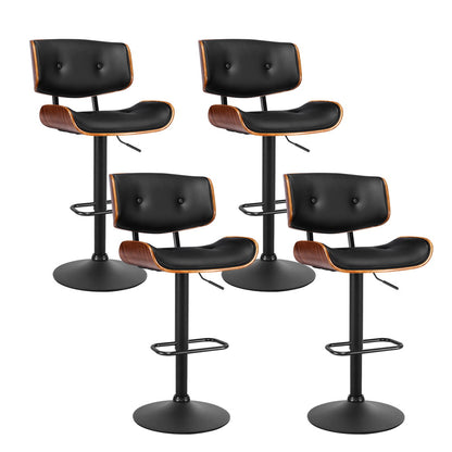 Artiss 4x Bar Stools Gas Lift Leather All Black-Furniture &gt; Bar Stools &amp; Chairs-PEROZ Accessories