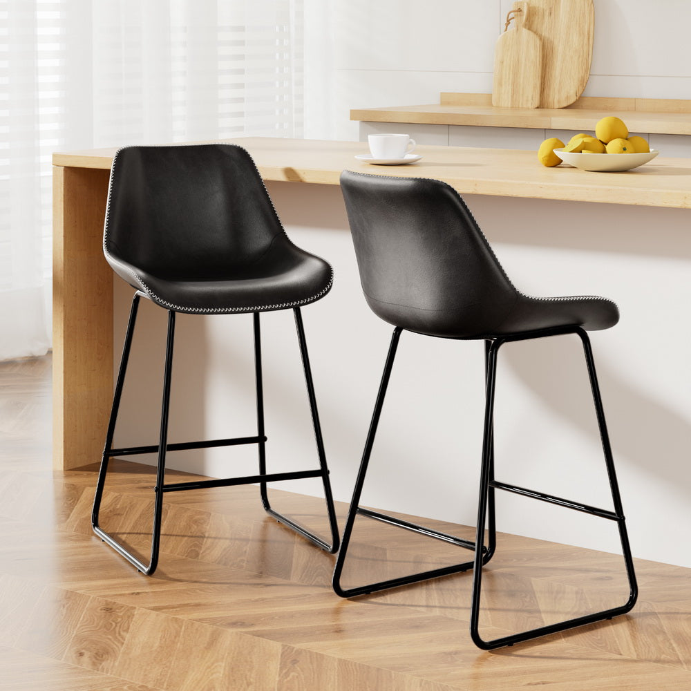 Artiss Bar Stools Kitchen Counter Barstools Leather Metal Chairs Black x2-Bar Stools-PEROZ Accessories