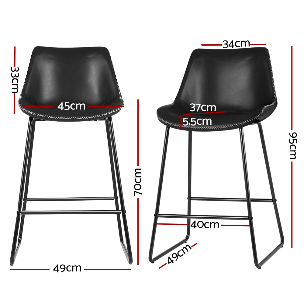 Artiss Bar Stools Kitchen Counter Barstools Leather Metal Chairs Black x2-Bar Stools-PEROZ Accessories