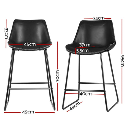Artiss Bar Stools Kitchen Counter Barstools Leather Metal Chairs Black x2-Bar Stools-PEROZ Accessories