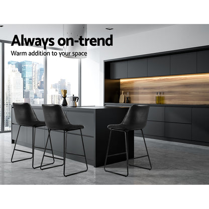 Artiss Bar Stools Kitchen Counter Barstools Leather Metal Chairs Black x2-Bar Stools-PEROZ Accessories