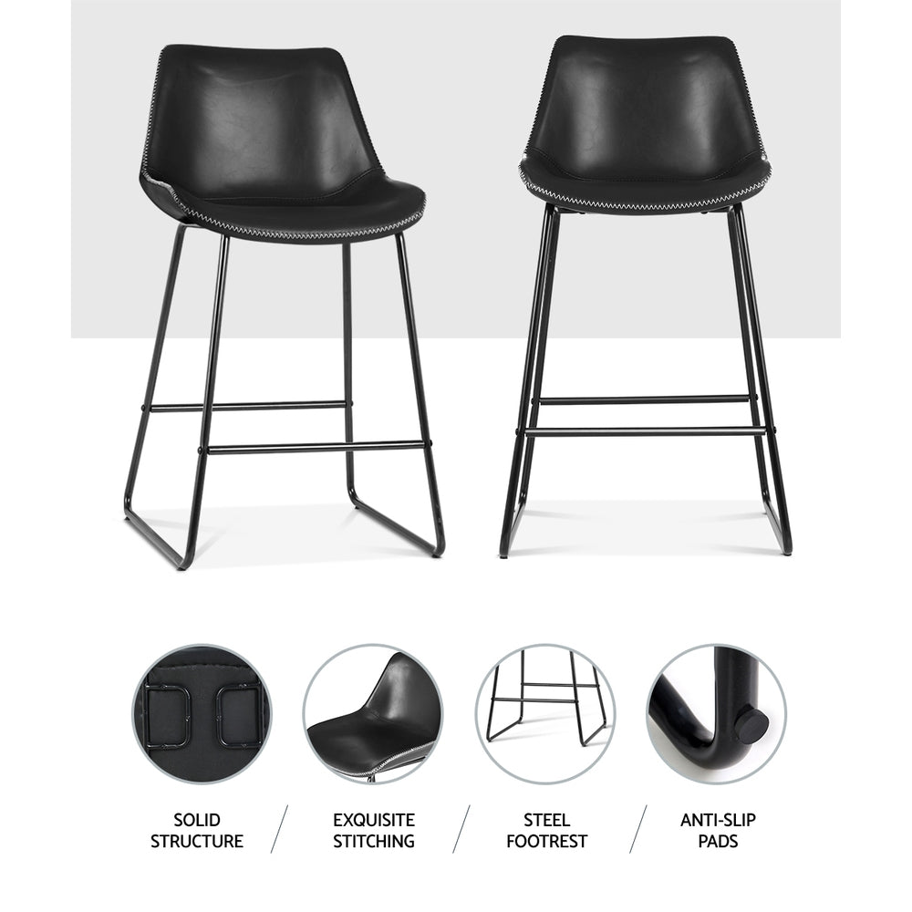 Artiss Bar Stools Kitchen Counter Barstools Leather Metal Chairs Black x2-Bar Stools-PEROZ Accessories