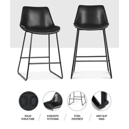 Artiss Bar Stools Kitchen Counter Barstools Leather Metal Chairs Black x2-Bar Stools-PEROZ Accessories