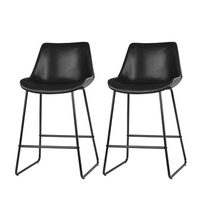 Artiss Bar Stools Kitchen Counter Barstools Leather Metal Chairs Black x2-Bar Stools-PEROZ Accessories